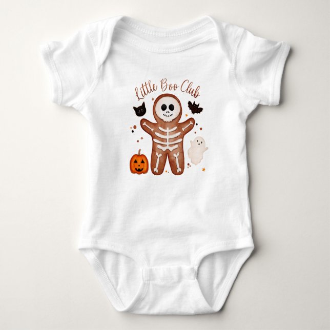 Body Para Bebê Cute Halloween Gingerbread Skeleton Little Boo  (Frente)