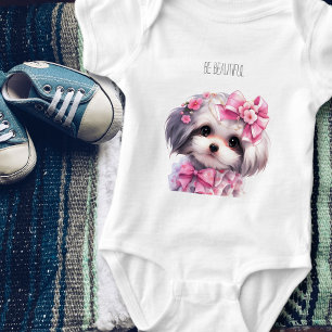 Body Para Bebê Cute Havanese Puppy Watercolor nome personalizado
