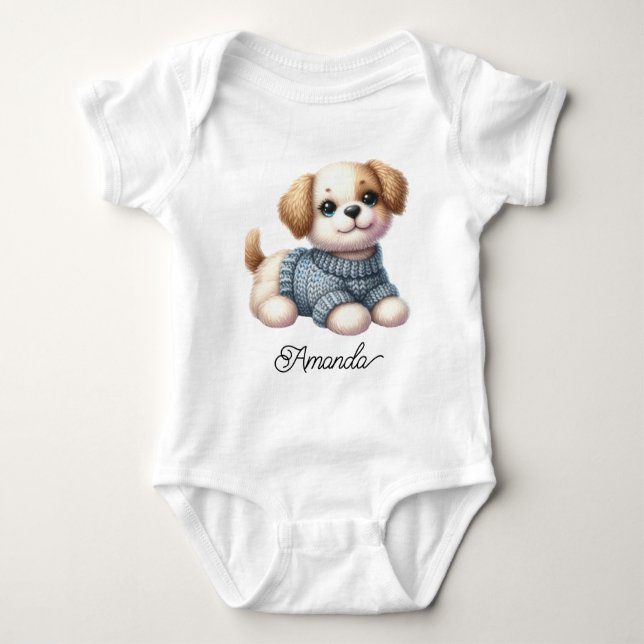 Body Para Bebê Cute Knitted Puppy (Frente)