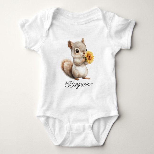 Body Para Bebê Cute Little Squirrel with Daisy (Frente)