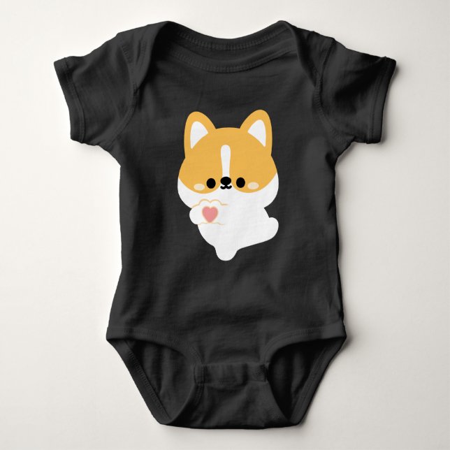 Body Para Bebê Cute Love Corgi (Frente)