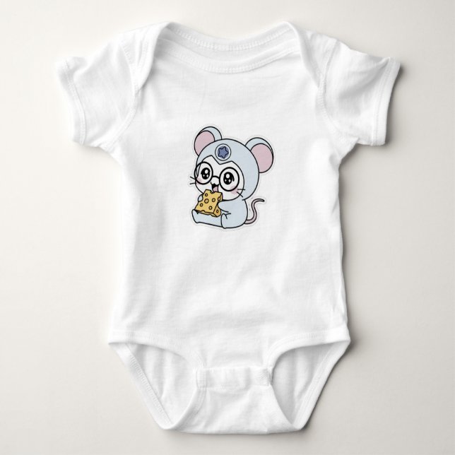 Body Para Bebê Cute lovely little mouse loves cheese  (Frente)