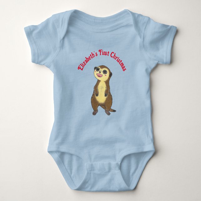 Body Para Bebê Cute Meerkat Meu Primeiro Natal Baby Bodysuit  (Frente)