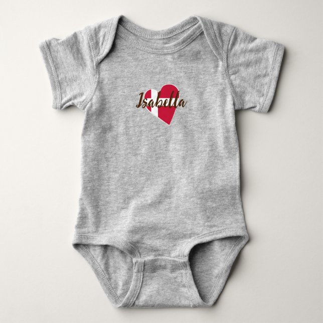 Body Para Bebê Cute Modern Denmark Flag Heart danisname (Frente)