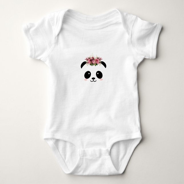Body Para Bebê Cute panda coroa floral  (Frente)