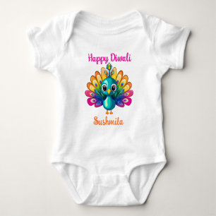 Body Para Bebê Cute Peacock, Diwali, com texto personalizado
