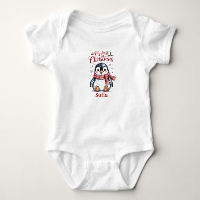Body Para Bebê Cute Penguin My First Christmas  (Frente)