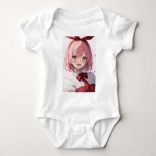 Body Para Bebê Cute Pink-Haired Anime Girl Illustration (Frente)