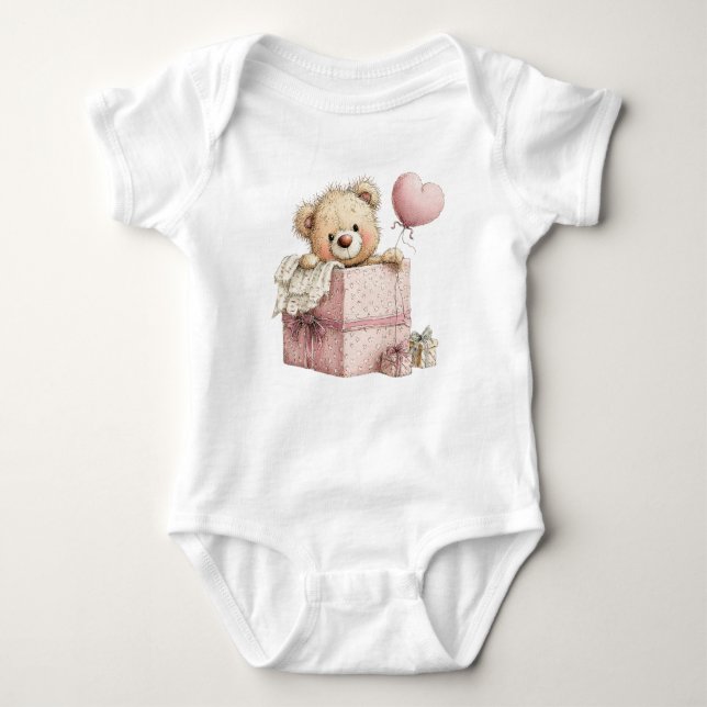 BODY PARA BEBÊ CUTE PINK VALENTINES DAY TEDDY BEAR (Frente)