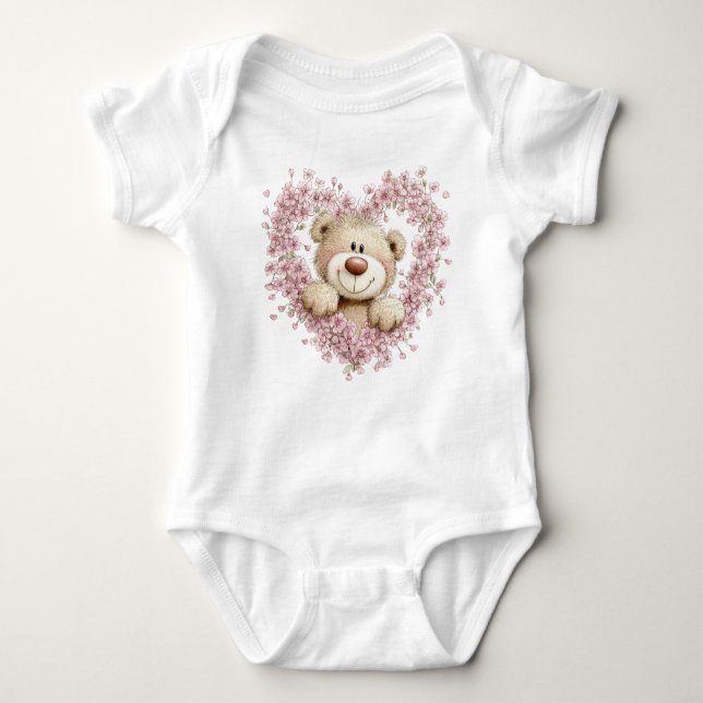 BODY PARA BEBÊ CUTE PINK VALENTINES DAY TEDDY BEAR (Frente)