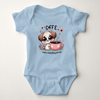 Body Para Bebê Cute Puppy Coffee Lover Baby Bodysuit - Coffee Mak