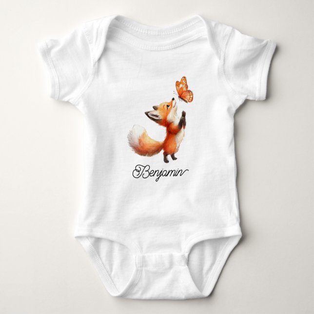 Body Para Bebê Cute Red Fox with Butterfly (Frente)