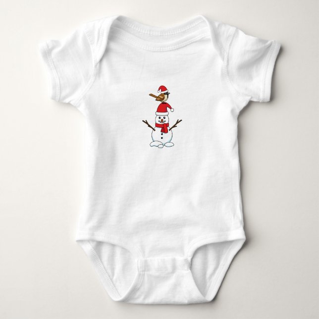 Body Para Bebê Cute Sparrow on Snowman (Frente)