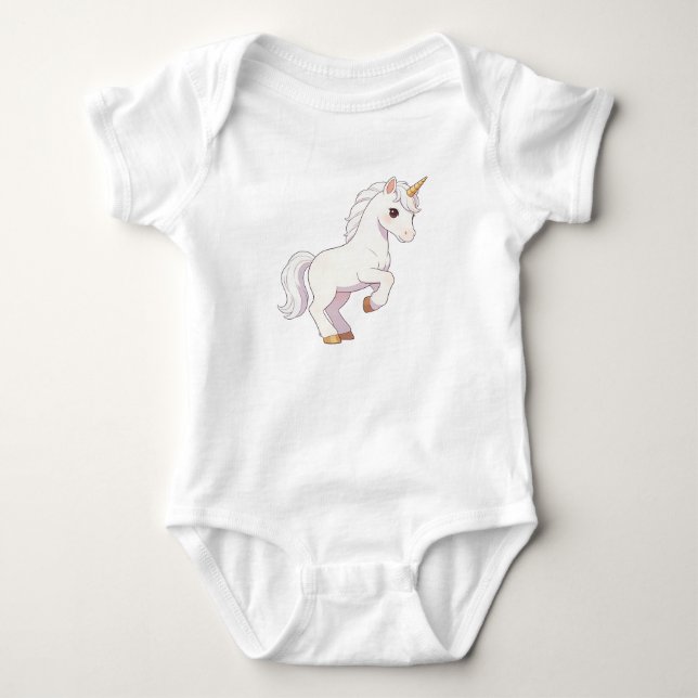 Body Para Bebê Cute Unicórnio Branco Puro Levantando Casco & Olha (Frente)