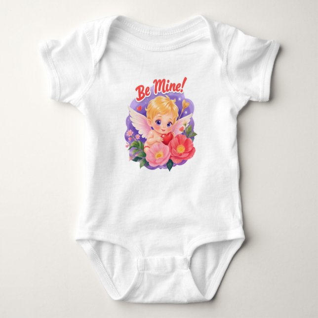 Body Para Bebê Cute Valentine's Day Cupid with "Be Mine" (Frente)
