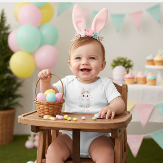 Body Para Bebê Cute Watercolor Baby Bunny & Pastel Easter Egg 