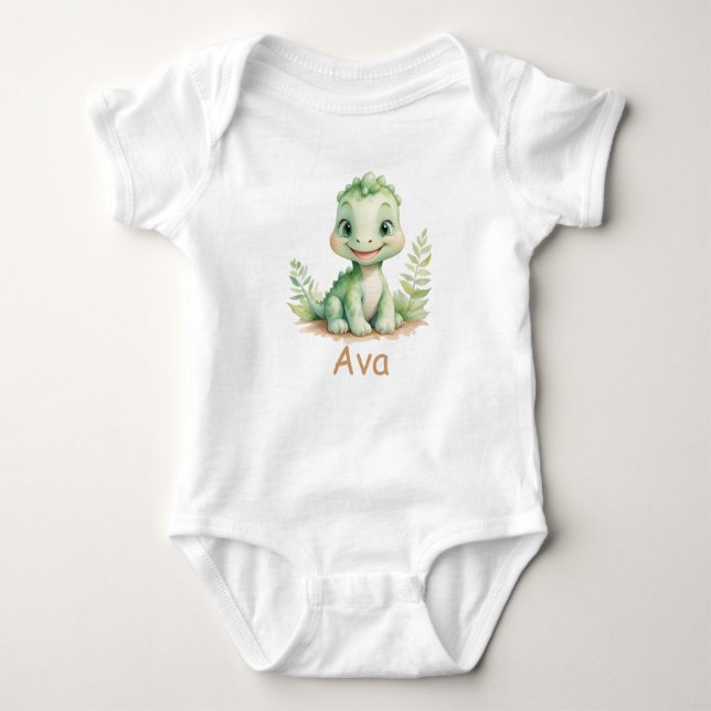 Body Para Bebê Cute Watercolor Dinosaur Personalized (Frente)