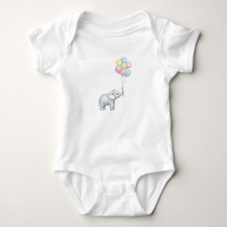 Body Para Bebê Cute Watercolor Elephant with Pastel Balloons