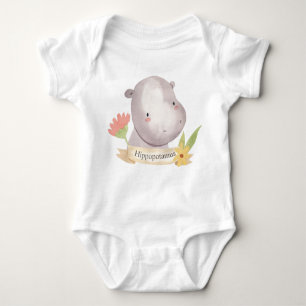 Body Para Bebê Cute Watercolor Safari Animal Baby Hippopotamus