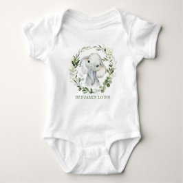 Body Para Bebê Cute Watercolor Safari Greenerer Elephant Monogram