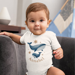 Body Para Bebê Cute Watercolor Whale Mom & Baby Custom Name