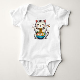 Body Para Bebê "Cuteness Irresistível: Gato Comendo Ramen - T-Shi