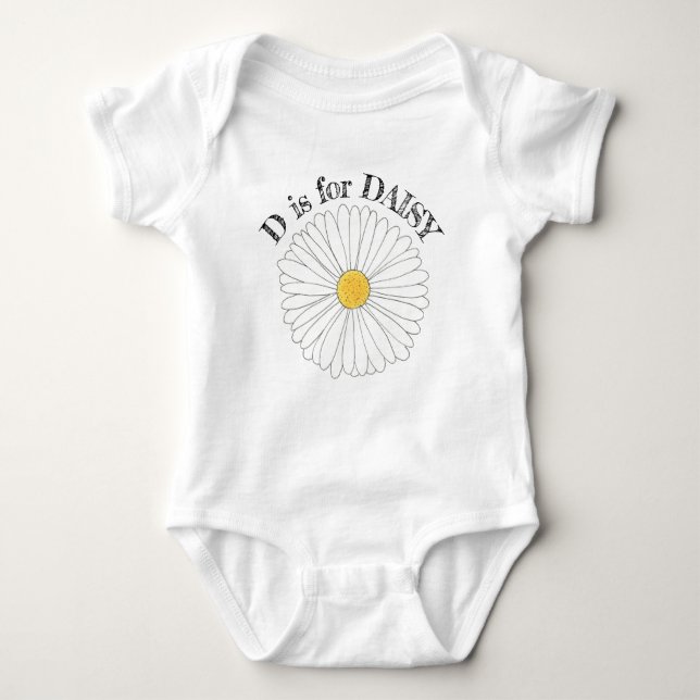 Body Para Bebê D é para DAISY Yellow White Flower Blossom ABCs (Frente)