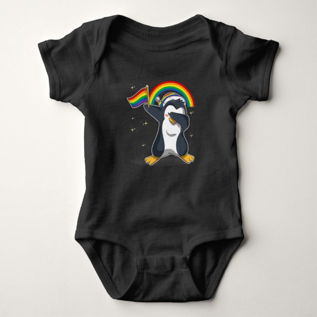 Body Para Bebê Dabbing Penguin Rainbow LGBT (Frente)