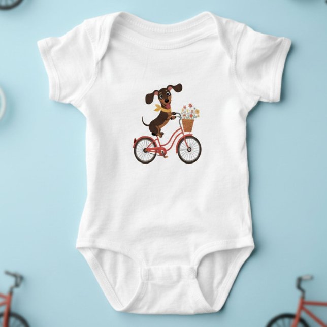Body Para Bebê Dachshund Dog On Bike Cycling  (Criador carregado)