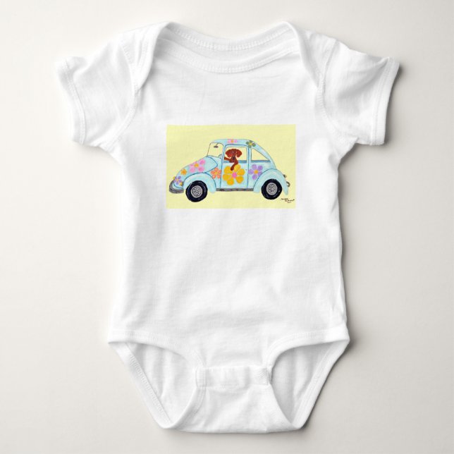 Body Para Bebê Dachshund em carro hippie (Frente)