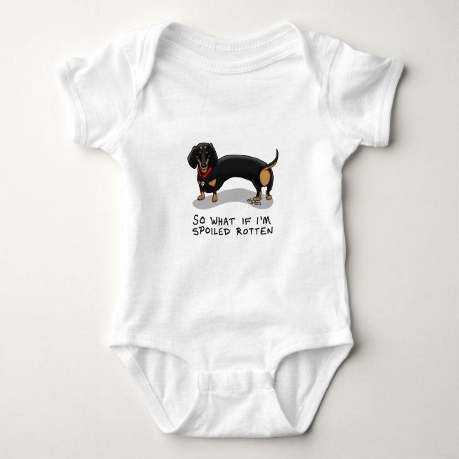 Body Para Bebê Dachshund (S preto e bronzeado) roxo mimado (Frente)