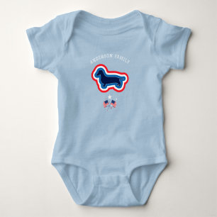 Body Para Bebê Dachshund Vermelho Branco e Azul 4 de Julho Cachor