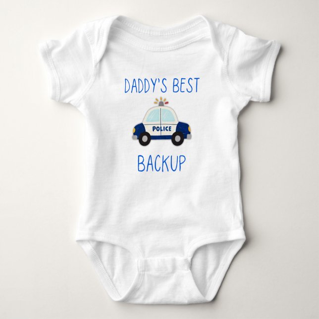 Body Para Bebê Daddy's Best Back Up, Police Car Lover Gift,  (Frente)