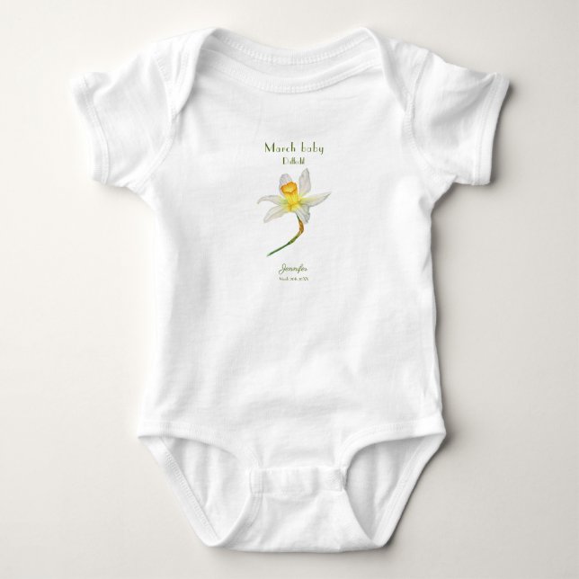 Body Para Bebê Daffodil aniversário mês Março aquarela T Shirt (Frente)