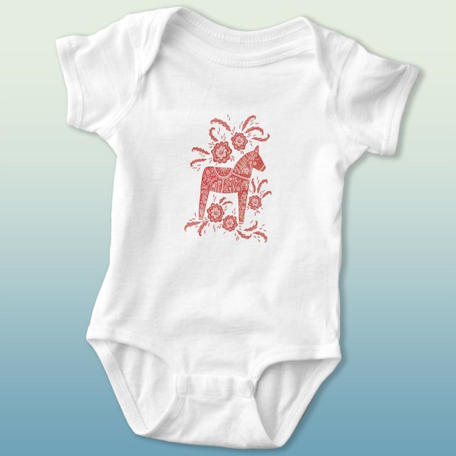 Body Para Bebê Dala Horse Red e White Suecos (Swedish Dala Horse red and white baby bodysuit)