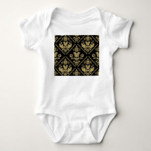Body Para Bebê Damask Black Dourado: Ornament Clássico.