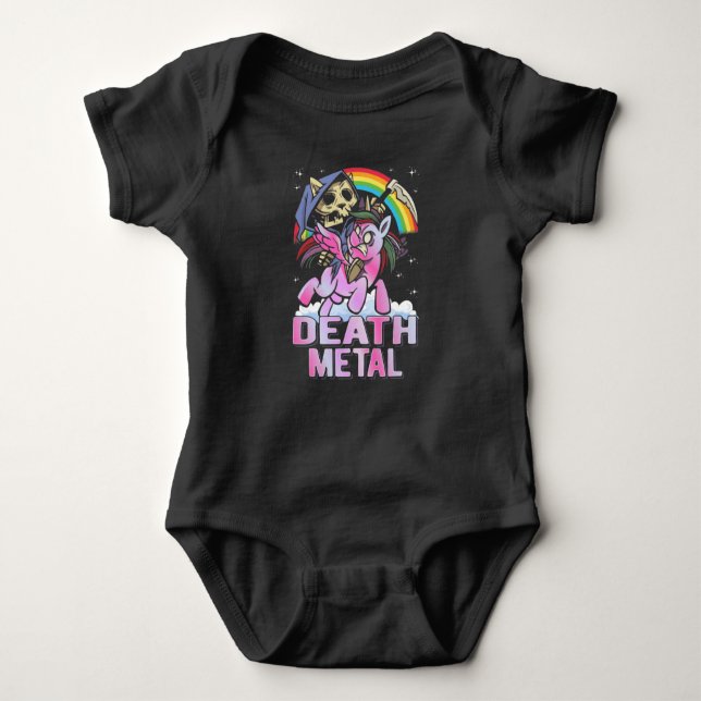 Body Para Bebê Death Metal Unicorn Reaper Rainbow (Frente)