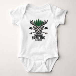 Body Para Bebê Deer Elk Hunter ADD NAME Arco Hunting Lodge Cabin