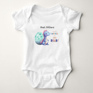 Body Para Bebê Deixe o Mundo Ouvir o seu Rugido! Adorável Dino em