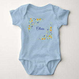 Body Para Bebê Delicadas Flores Silvestres em azul