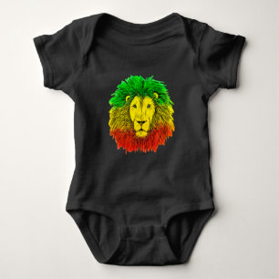 Body Para Bebê Desenho da cabeça de leão Rasta vermelho amarelo v