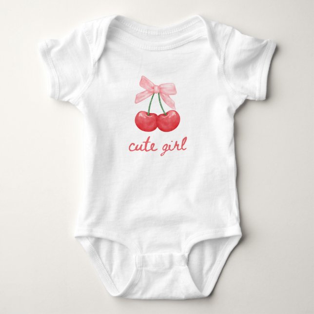 Body Para Bebê Desenho de Menina Fofa com Laço de Cereja (Frente)
