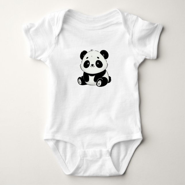 Body Para Bebê Desenho de panda preto e branco adorável (Frente)