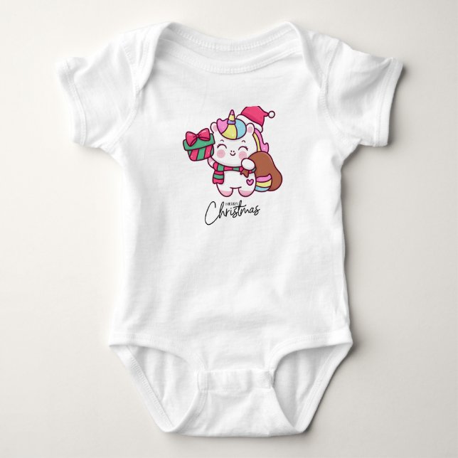 Body Para Bebê Desenho de unicórnio para o Natal  (Frente)