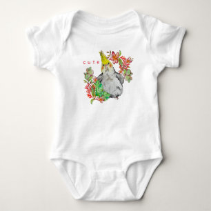Body Para Bebê Desenho em aquarela de um papagaio Corella engraça