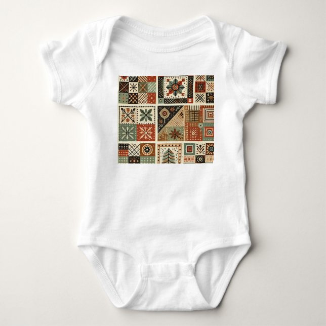 Body Para Bebê Desenho Floral Rústico Retro em Terracota em Patch (Frente)