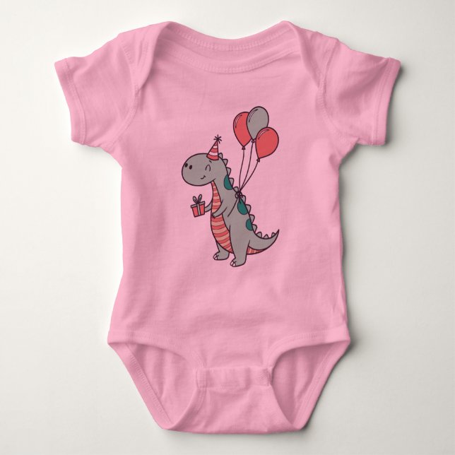 Body Para Bebê Design de aniversário do Dinossaur Dinossaur (Frente)