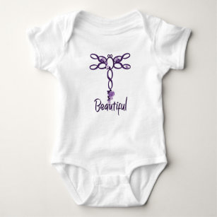 Body Para Bebê Design de Dragonfly "Linda" Floral Roxo