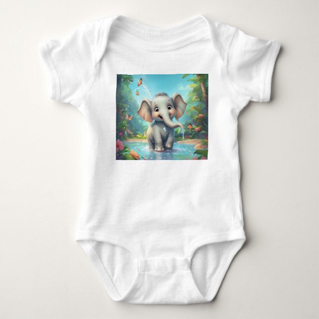 Body Para Bebê Design de Elefante para Bebês Adorável (Frente)