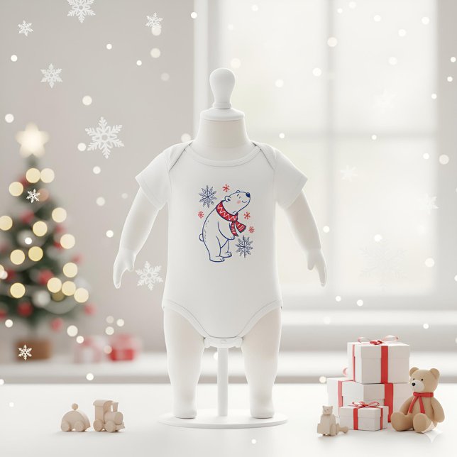 Body Para Bebê Design de Feriado de inverno no Urso Polar Cheio ("Cheerful Polar Bear Winter Holiday Baby Bodysuit – Perfect for Baby Shower Gifts and Festive Winter)
